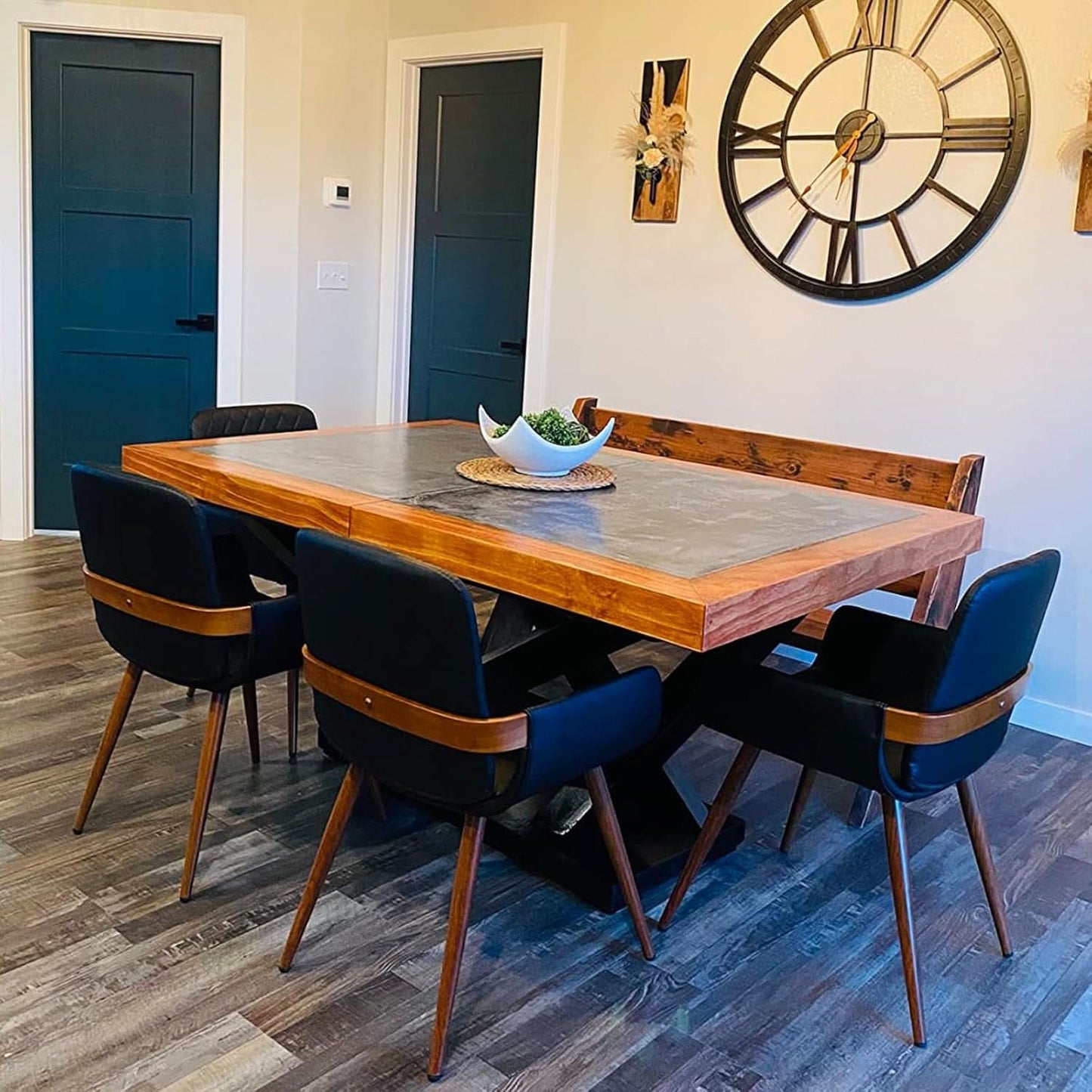 Mid Century Modern Faux Leather Dining Chairs Set 2 Black