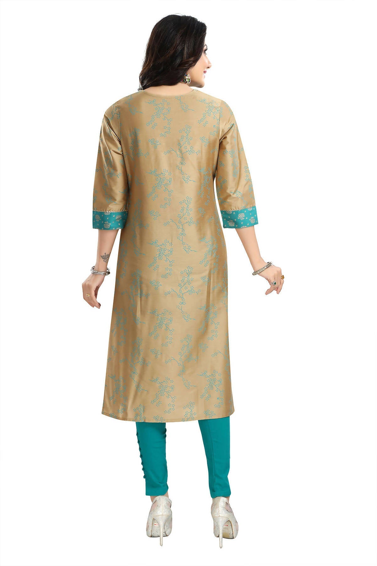 Snehal Creations Beige Cotton Silk Tunic for Women