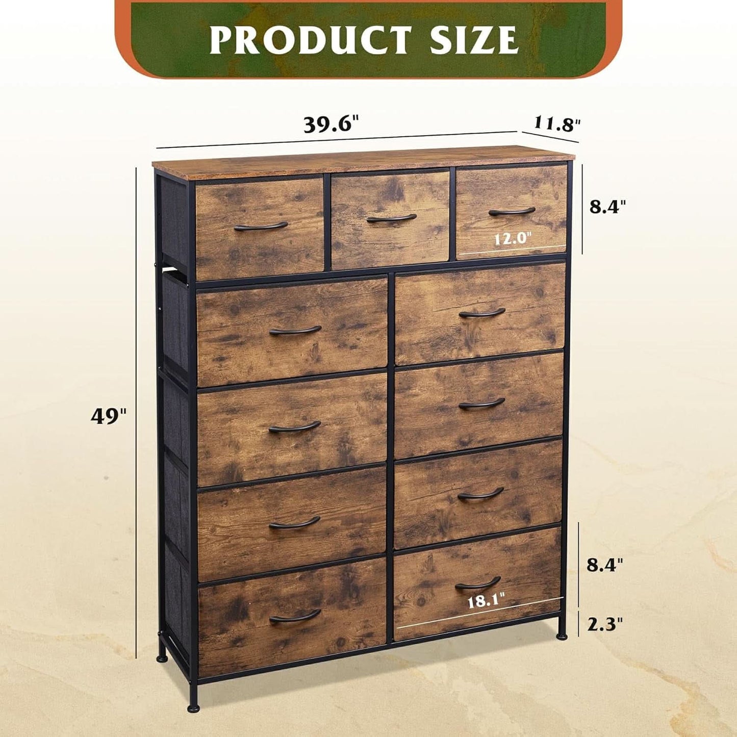 Tall Fabric Dresser With 11 Drawers Storage Tower Unit