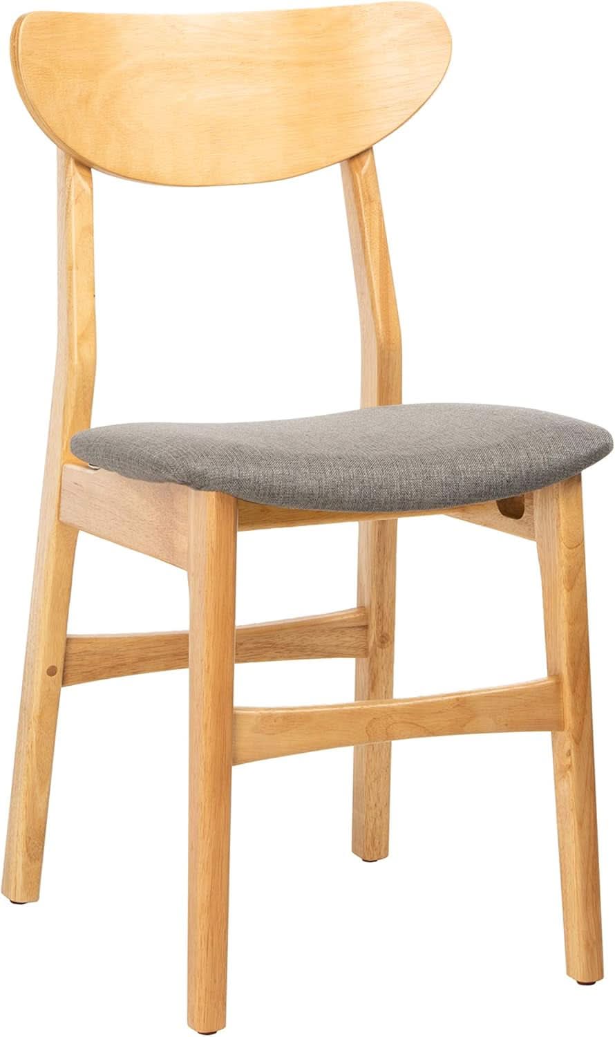 Dining Chair Set Of 2 With Grey Cushions And Natural Wood