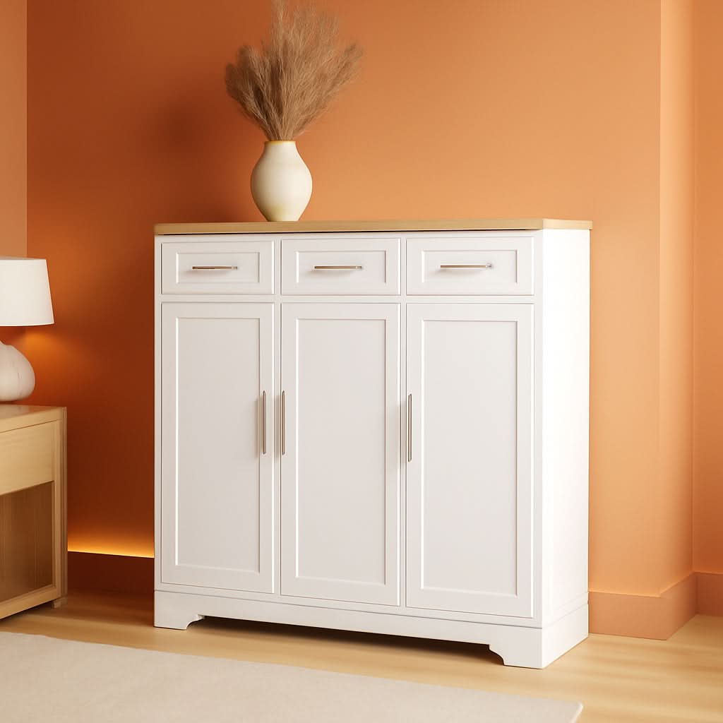 Sideboard Buffet Cabinet With 3 Storage Drawers And Adjustable Shelf