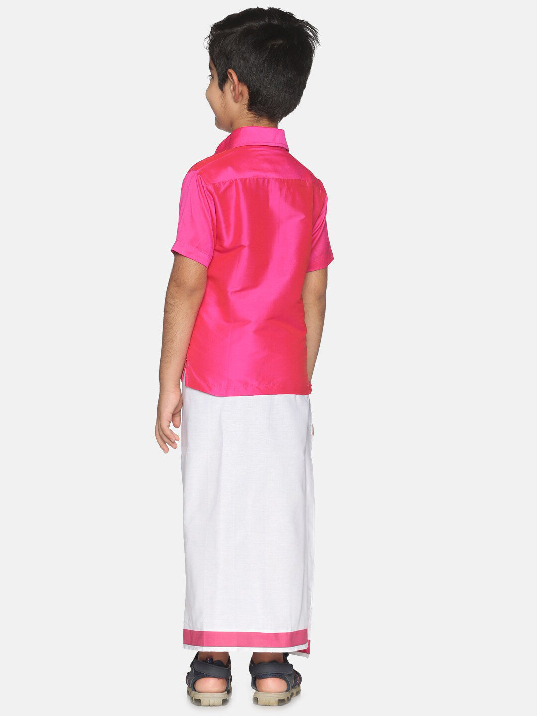 Sethukrishna Boys Pink & White Shirt with Veshti Set