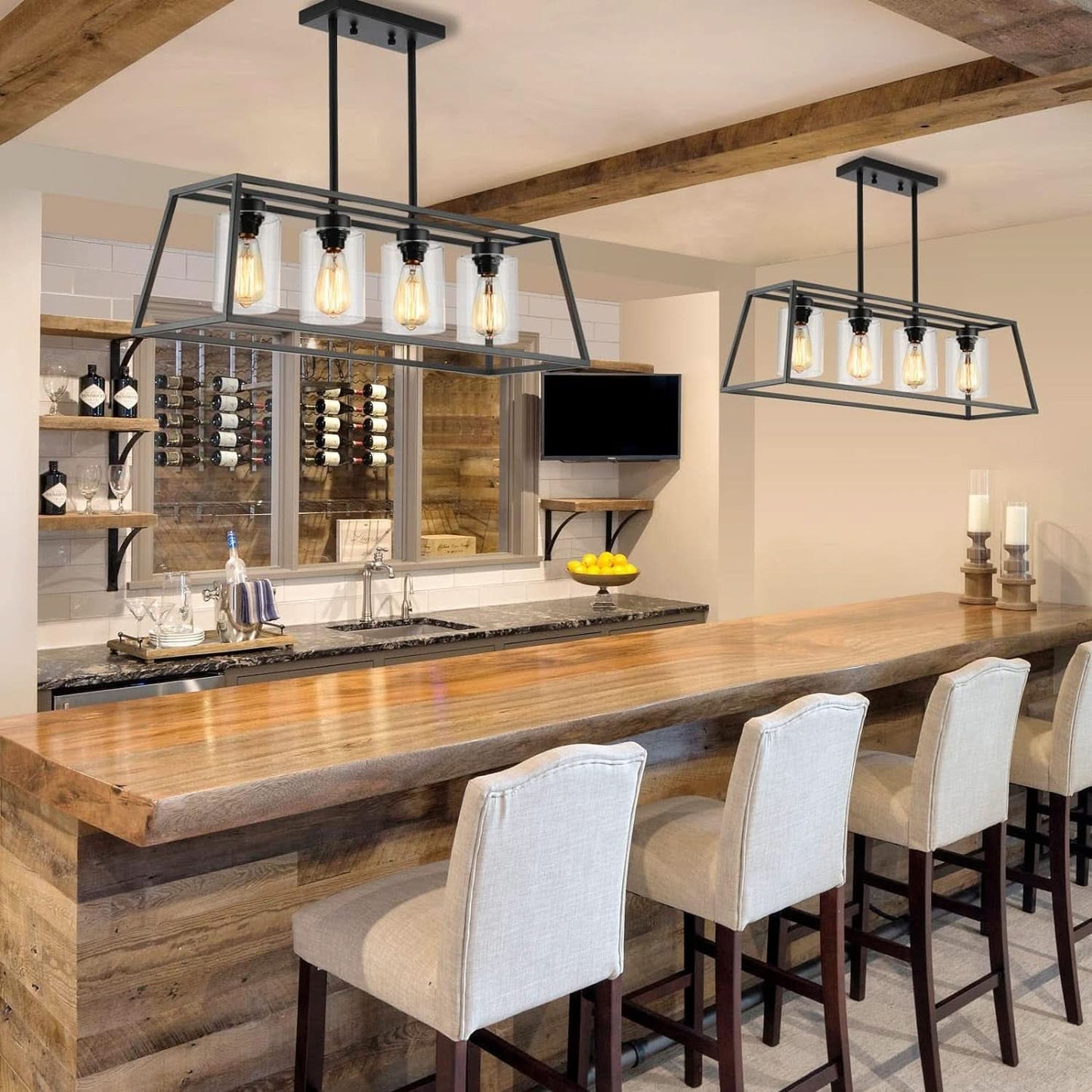 Black Farmhouse Linear Chandelier 4 Light For Dining Room