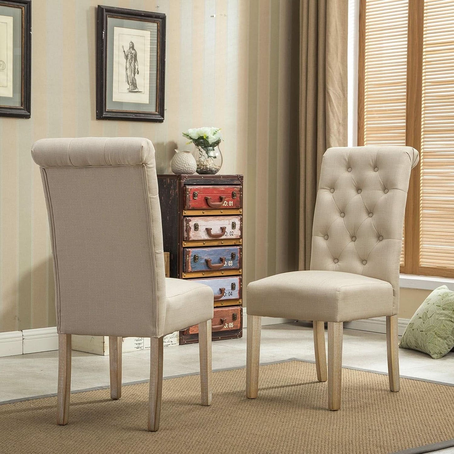 Tan Solid Wood Tufted Parsons Dining Chair Set Of 2