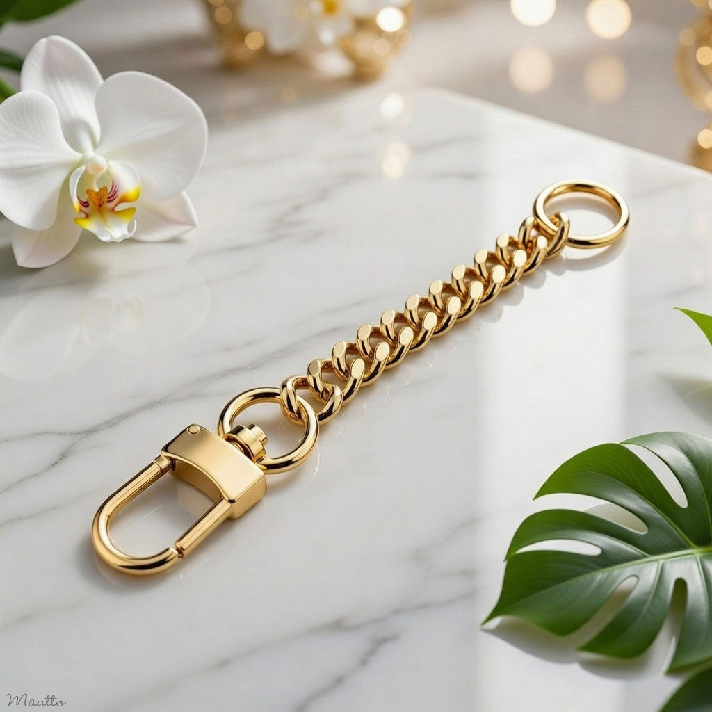 Strap Extender or Key Tether - Fancy Cuban Link Chain with Swivel Clip & Accessory Ring