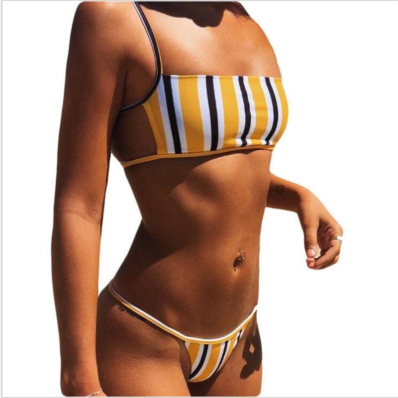 Fashion Set Bikinis Stripes Lace Up String Two-Piece Swimsuit