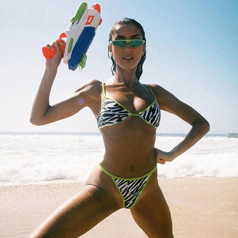 Fashion Set Bikinis Stripes Lace Up String Two-Piece Swimsuit