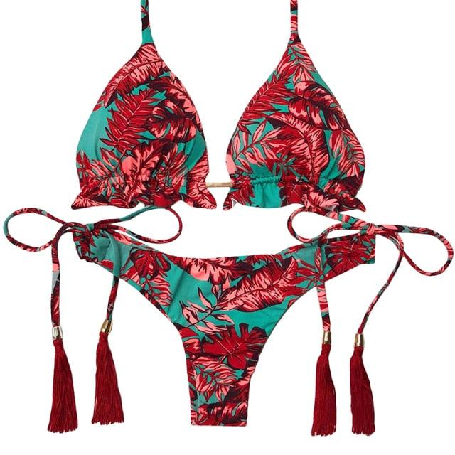 Fashion Set Bikinis Stripes Lace Up String Two-Piece Swimsuit