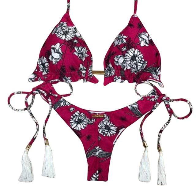 Fashion Set Bikinis Stripes Lace Up String Two-Piece Swimsuit