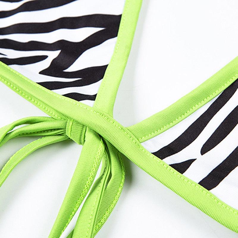 Fashion Set Bikinis Stripes Lace Up String Two-Piece Swimsuit