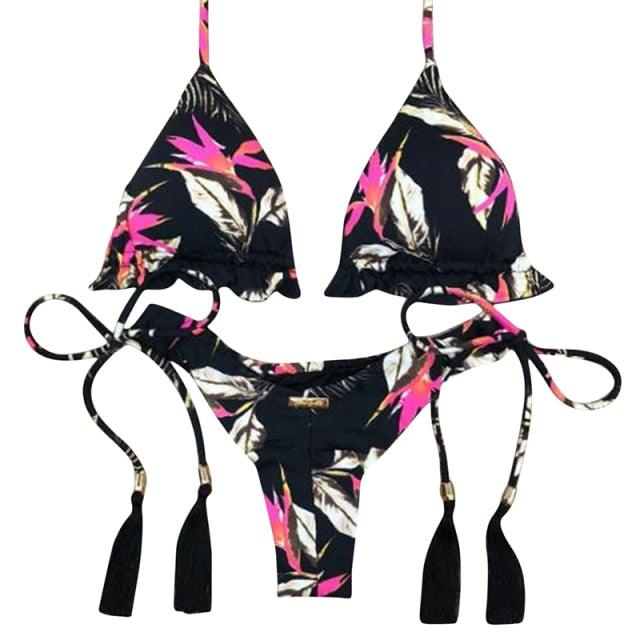 Fashion Set Bikinis Stripes Lace Up String Two-Piece Swimsuit