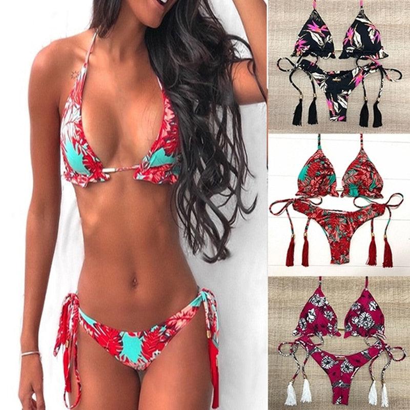 Fashion Set Bikinis Stripes Lace Up String Two-Piece Swimsuit