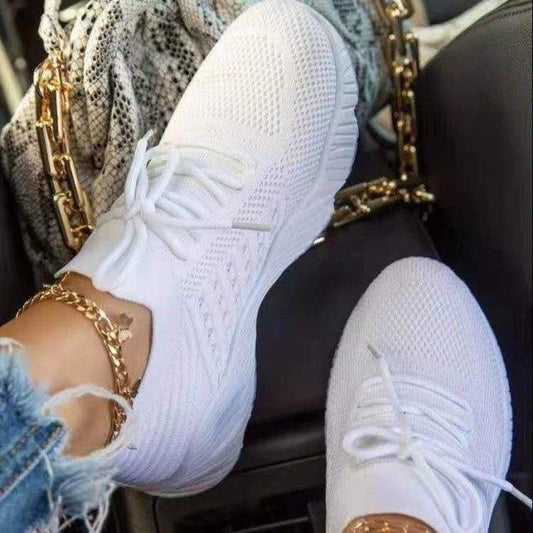 Fashion Breathable Lace Up Platform Sneakers Women Summer Flat Mesh Sports Shoes Woman Running Shoes Walking Sneakers For Women Lace Up Lightweight Tennis Shoes