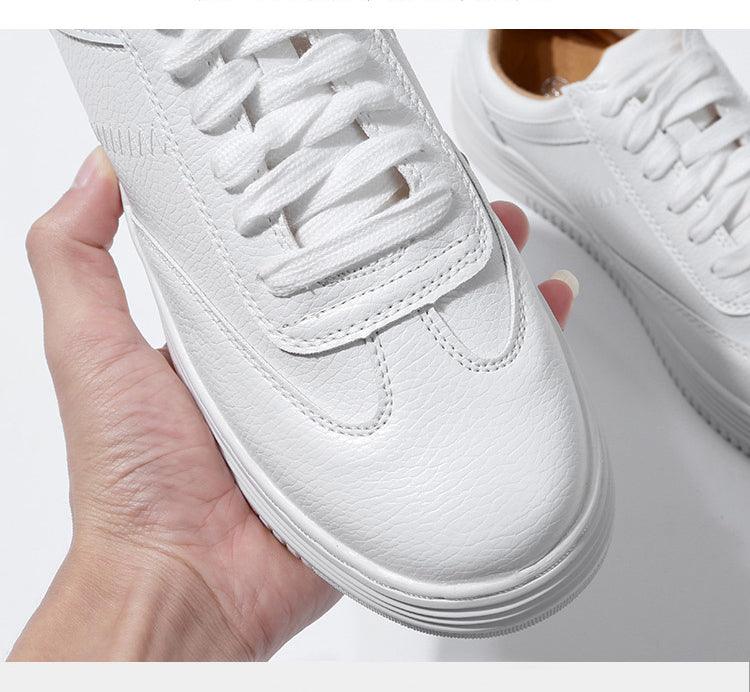 White Split Leather Lace Up Casual Luxury Leather Women's Fashion Flat Sneakers