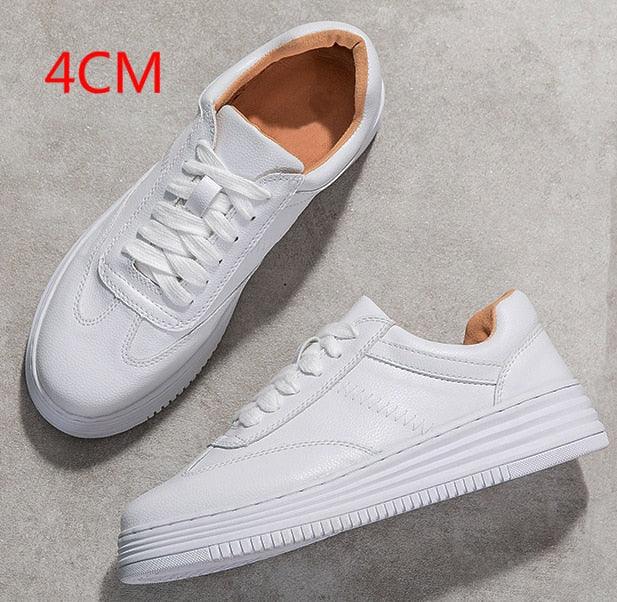 White Split Leather Lace Up Casual Luxury Leather Women's Fashion Flat Sneakers