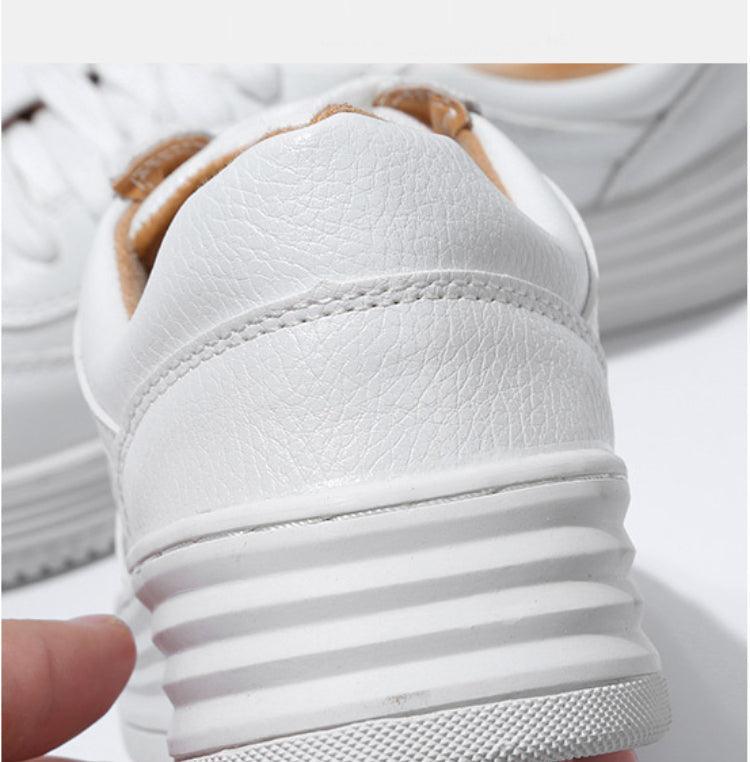 White Split Leather Lace Up Casual Luxury Leather Women's Fashion Flat Sneakers