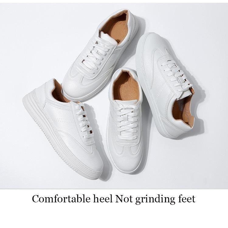White Split Leather Lace Up Casual Luxury Leather Women's Fashion Flat Sneakers