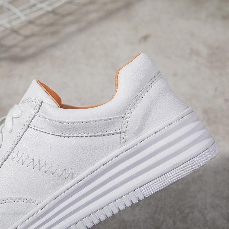 White Split Leather Lace Up Casual Luxury Leather Women's Fashion Flat Sneakers