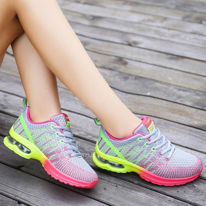 Fashion Women Lightweight Running Outdoor Sports Breathable Mesh Lace Up Sneakers