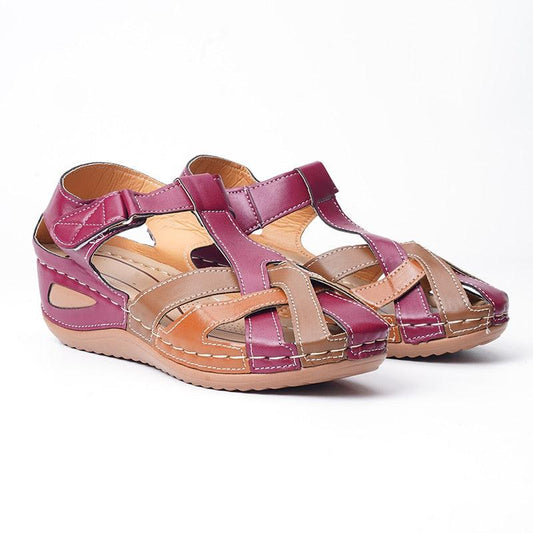 Fashion Women Sandals Waterproo Slip On Round Slippers Casual Comfortable Outdoor Fashion Summer Shoes Women Retro Leather Arch Support Comfy Round Toe Sandals Toe Protection Design For Women Girls