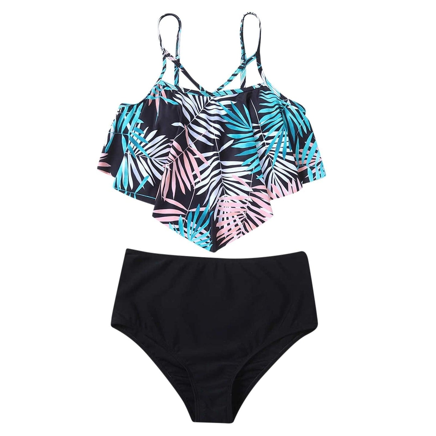 Fashionable And Stylish Design Women Leaf Print Soft Comfortable Suitable High Waist Swimsuit