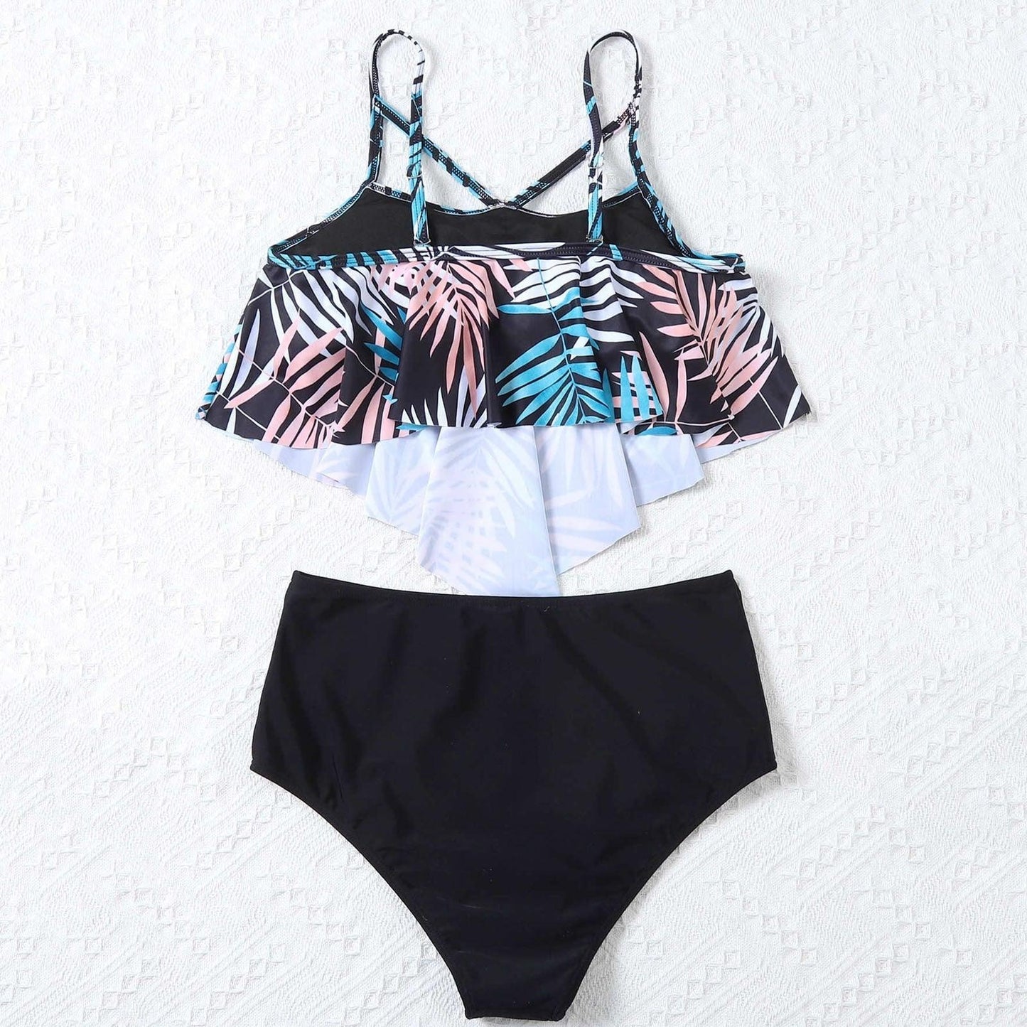 Fashionable And Stylish Design Women Leaf Print Soft Comfortable Suitable High Waist Swimsuit