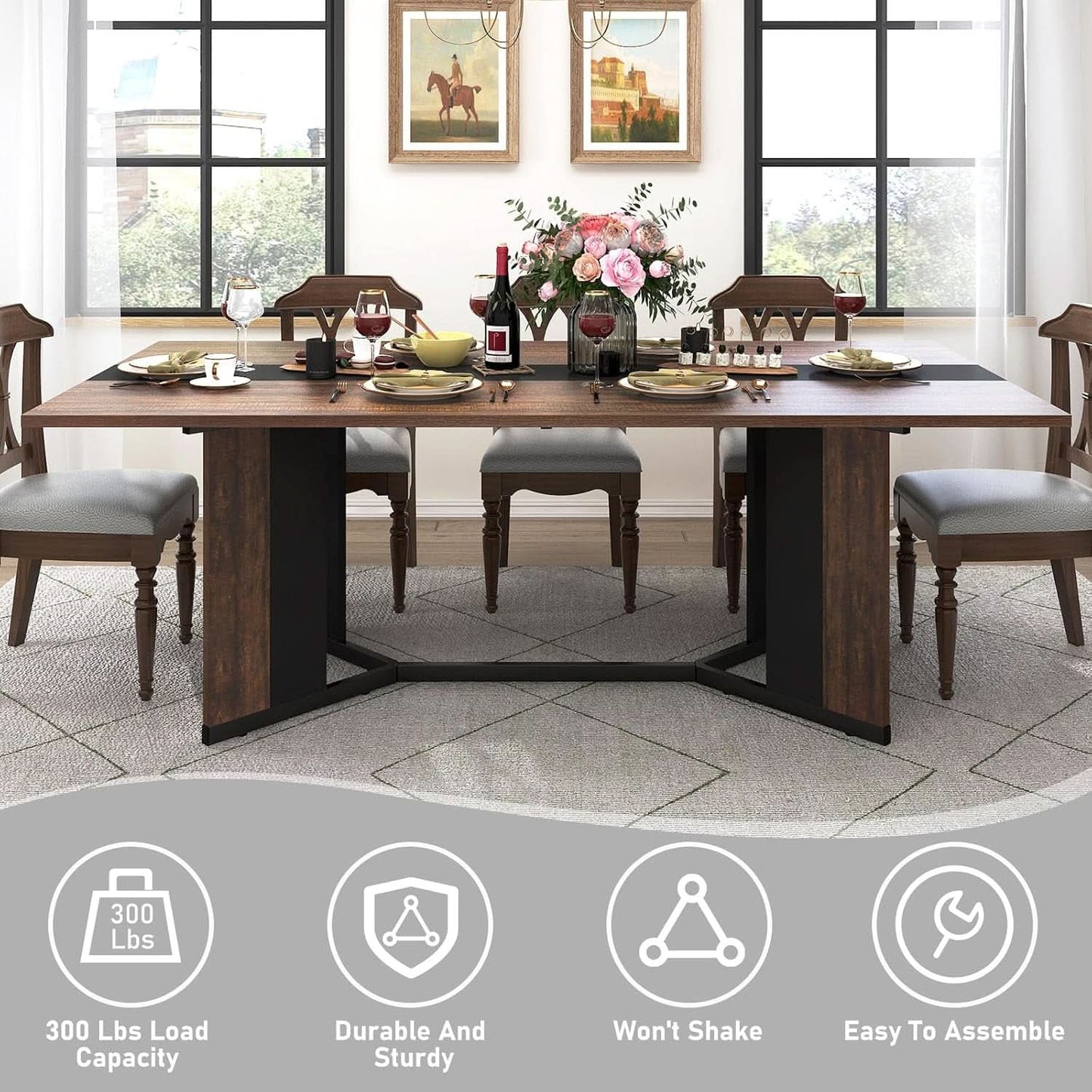 71In Large Rectangular Dining Table With Brown Tabletop
