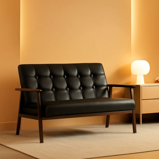 Mid-Century Modern Faux Leather Loveseat Sofa 2-Seat