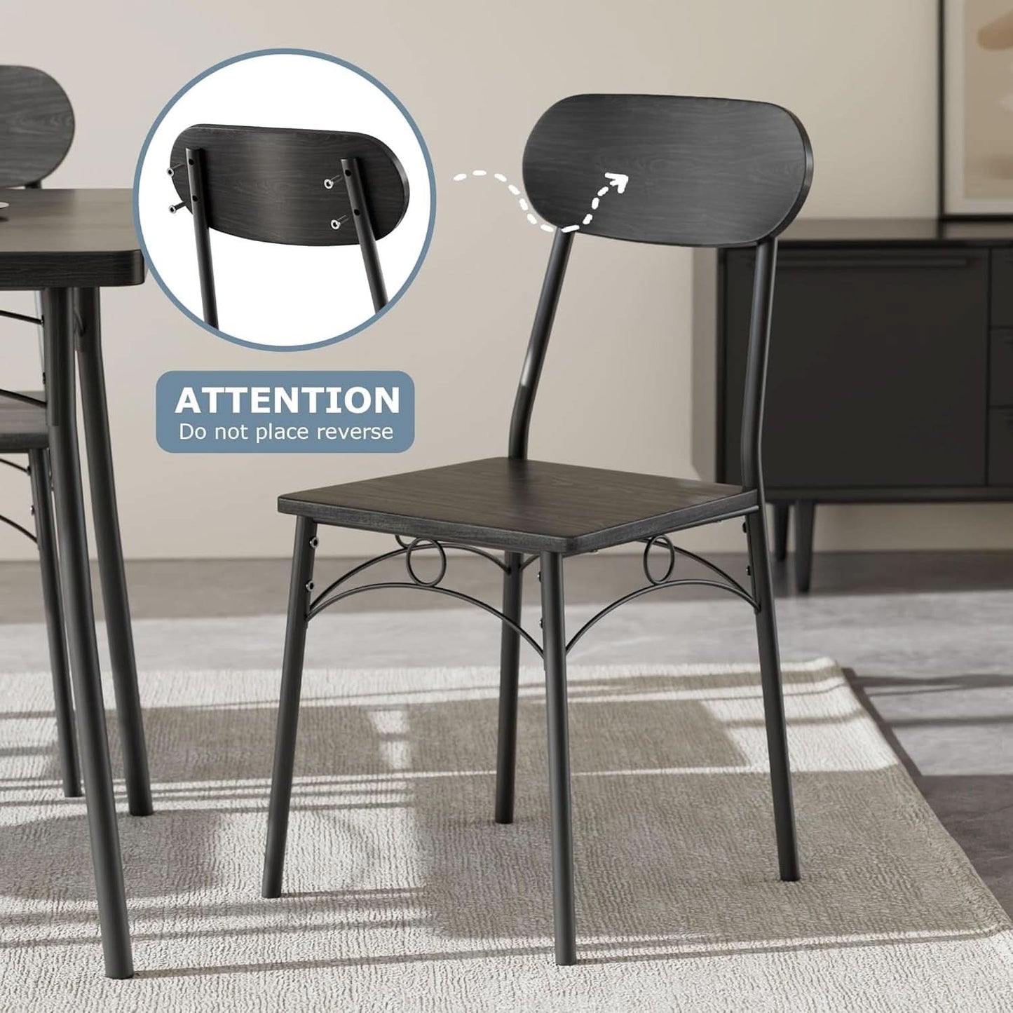 Black MDF Space Saving Dining Room Table Set With Chairs For Four