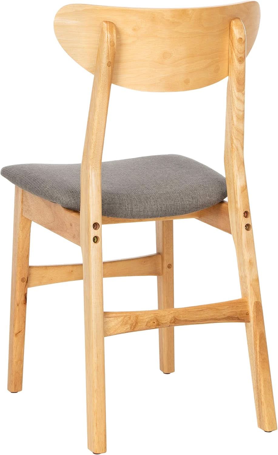 Dining Chair Set Of 2 With Grey Cushions And Natural Wood
