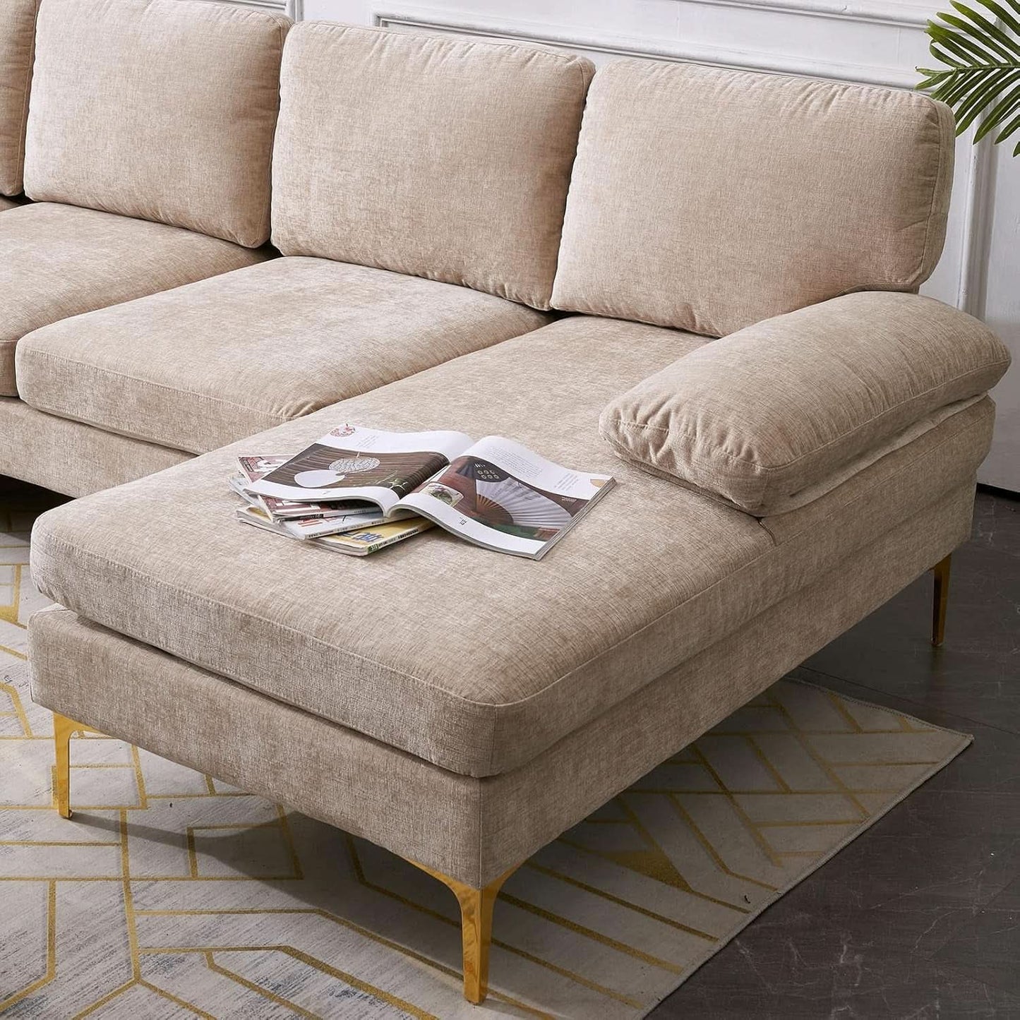 Convertible Sectional Sofa 110 Inch Camel U Shape