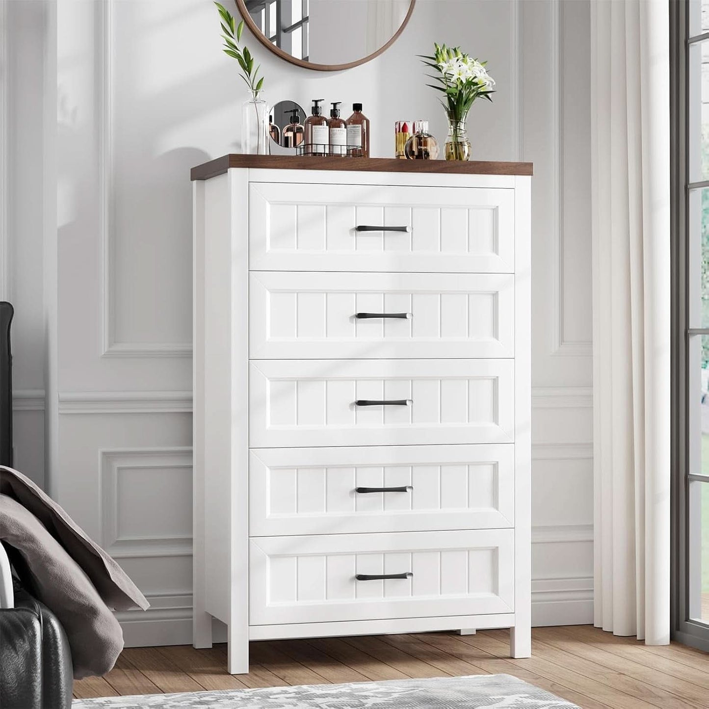 Five Drawer Dresser 44.9 Inch Tall PowderCoatWhite