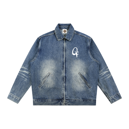 QE Vintage Wash Zip Up Denim Jacket