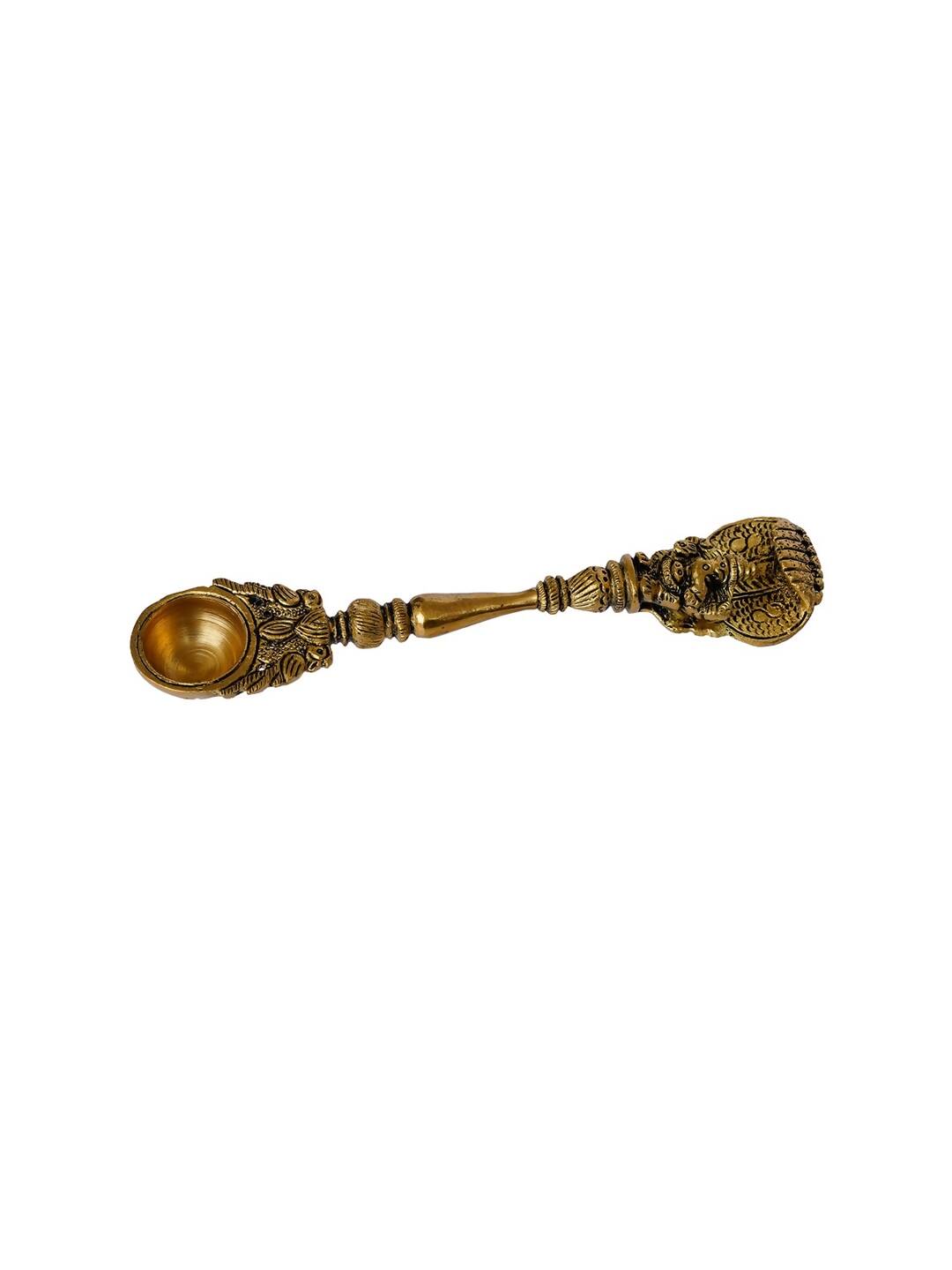 eCraftIndia Gold-Toned Ethnic Carved Brass Long Stick Diya with 1 Wick for Pooja Room