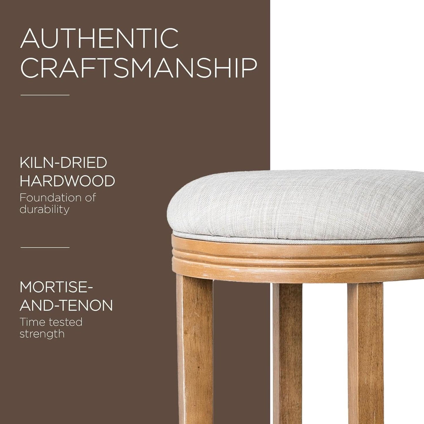Eva 31 Inch Bar Height Backless Swivel Bar Stool Weathered Oak Sand Fabric
