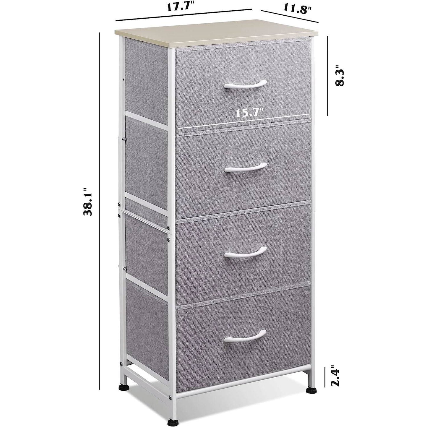 Light Grey Fabric Dresser With Four Drawers For Bedroom