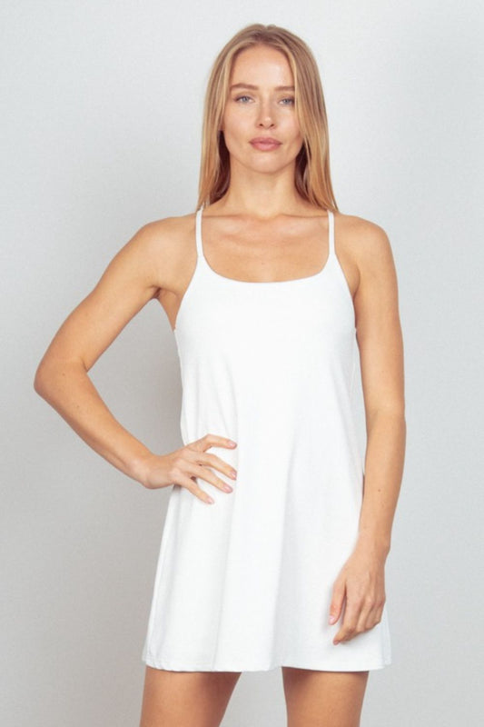 Sleeveless Active Tennis Dress with Unitard Liner – Tennis Dress with Unitard Liner, Sleeveless Activewear Dress, Comfortable Tennis Dress, Sports Dress with Built-in Liner, Performance Tennis Dress, Active Dress for Women