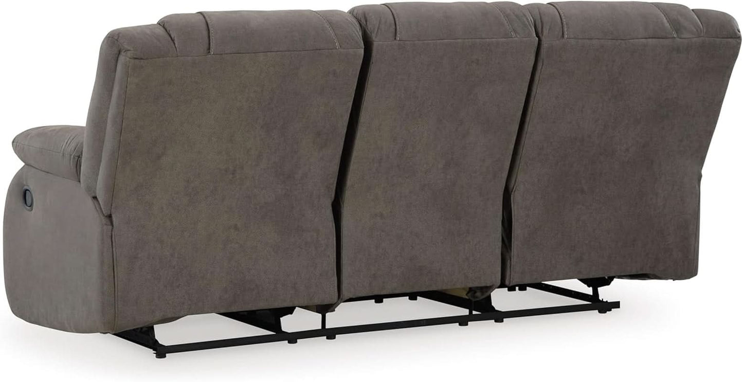 Contemporary Gray Faux Leather Manual Reclining Sofa