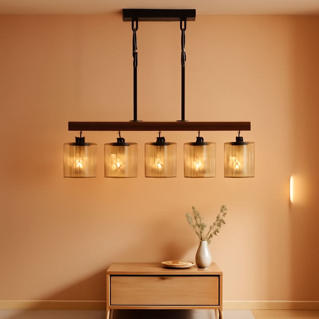Rattan Farmhouse 5 Light Linear Chandelier Black Lighting