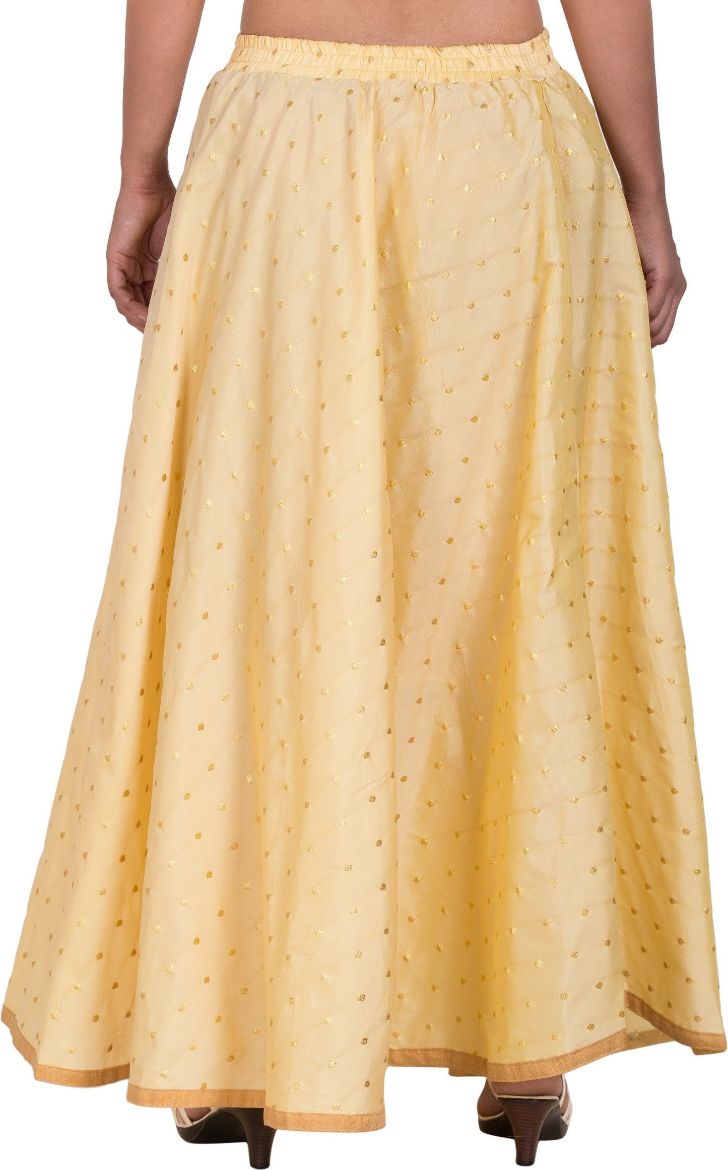 PAVONINE Beige Color Golden Zari Work Satan Fabric Maxi Skirt For Women