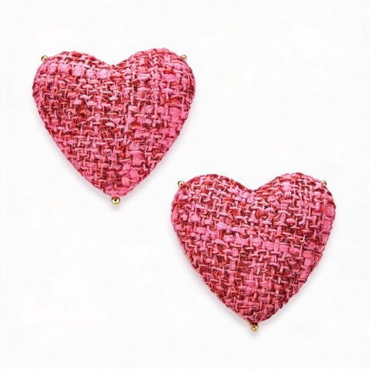 Inc Gold-Tone Tweed Heart Stud Earrings