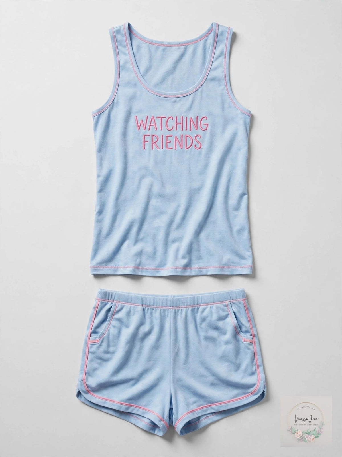 Friends Watching Friends Tank Top and Shorts Pajama Set, Size XL