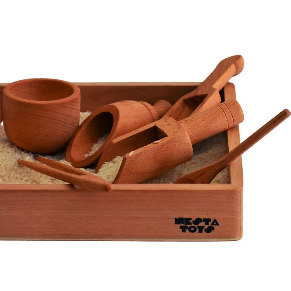 Nesta Toys Sensory Wooden Toy Set with Montessori Tray - Beech Wood