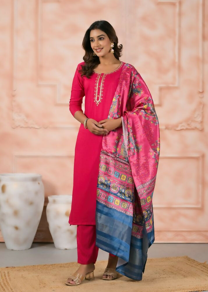 Ethnic Festive Wear Viscose Pink Stitched Suit With Dupatta - Anbazaar