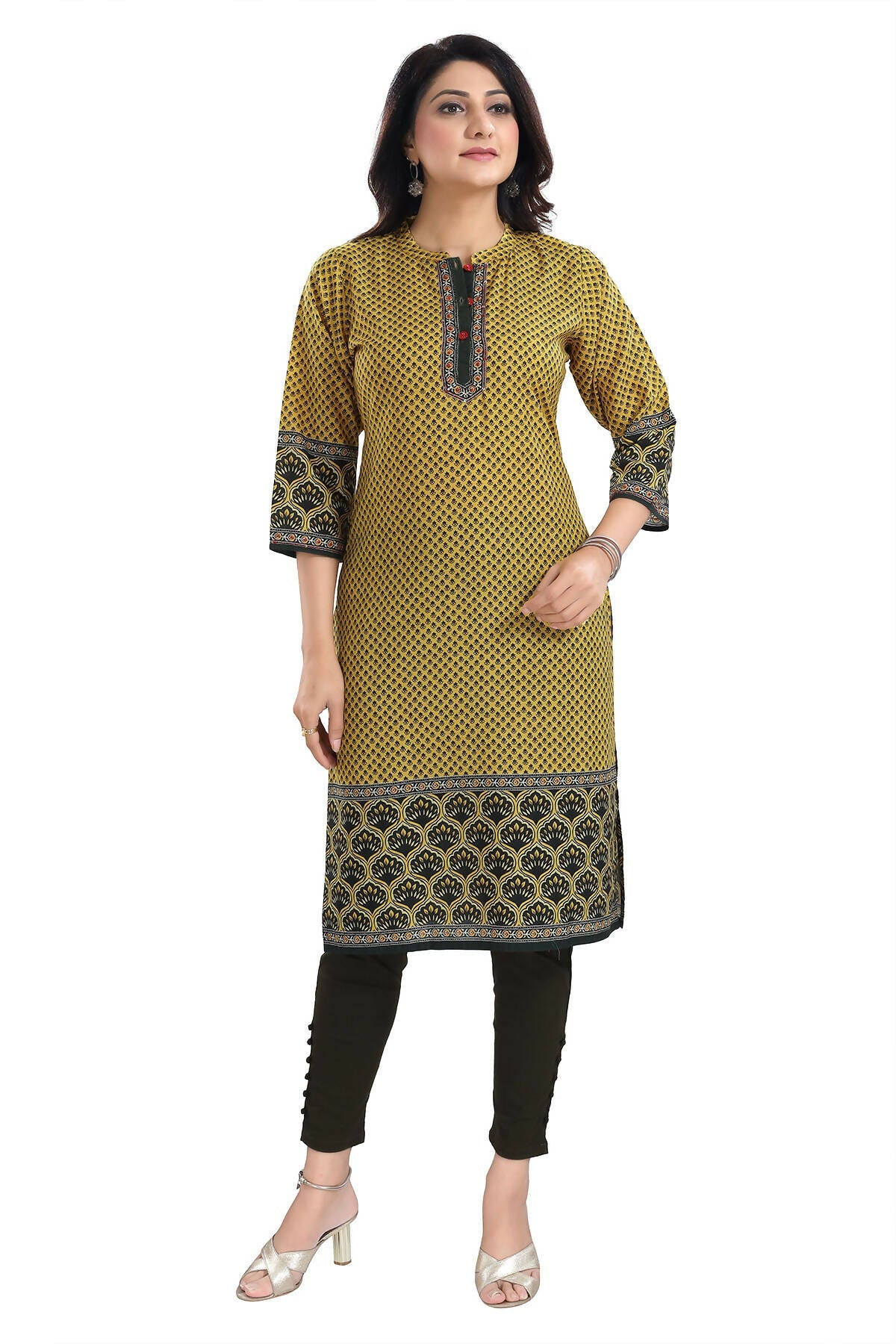 Snehal Creations Yellow Designer Digital Print Cotton Slub Fabric Long Kurti Tunic