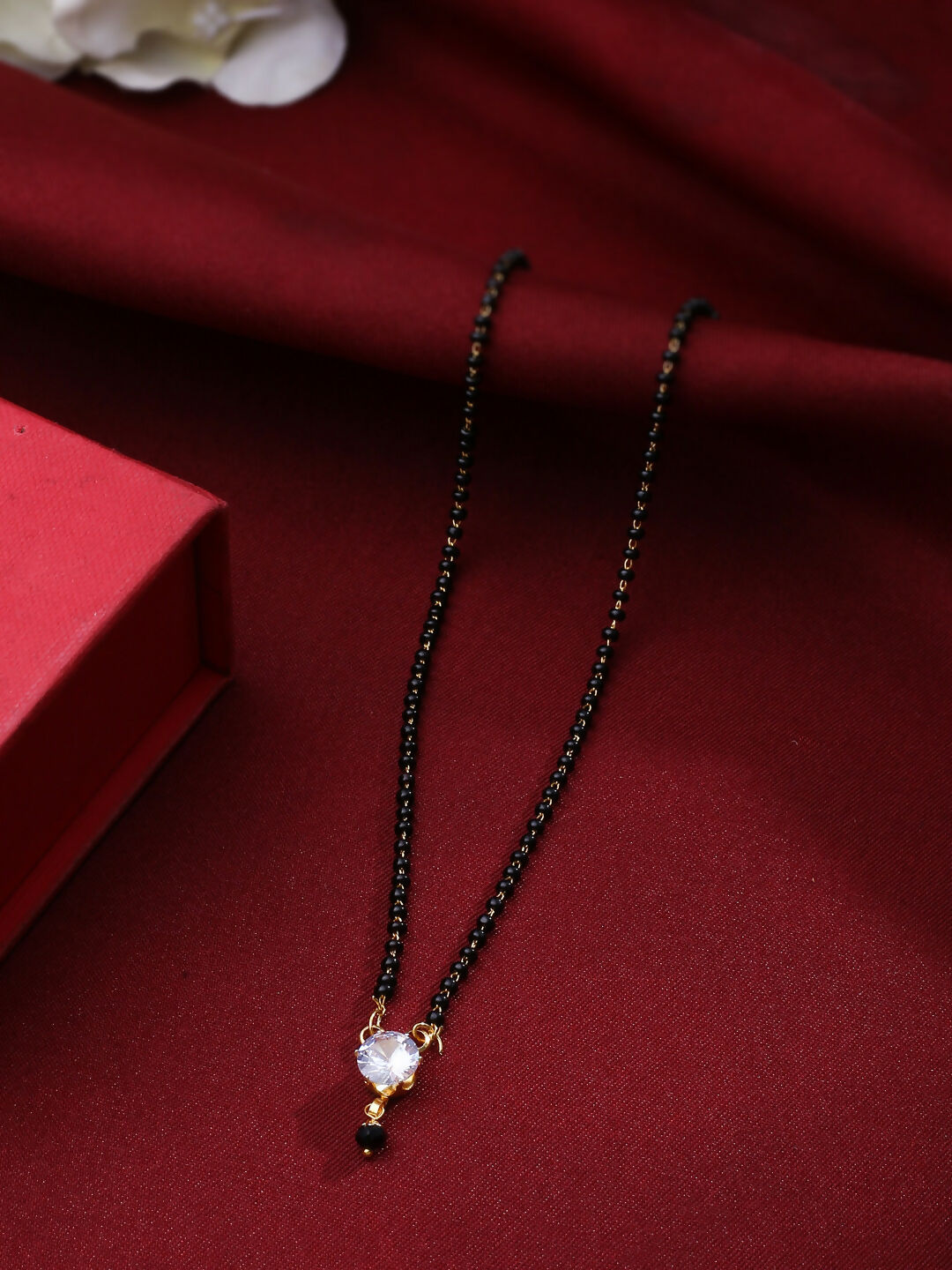 NVR Women's Set of 3 Gold-Polished CZ Stone-Studded & Beaded Mangalsutra
