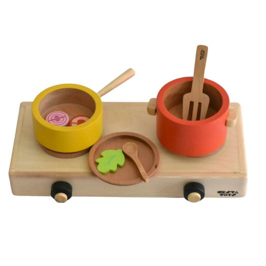 Nesta Toys Wooden Gas Stove and Cooking Set For Kids
