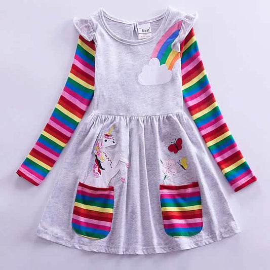 Girls' Unicorn Rainbow Flower Dress
