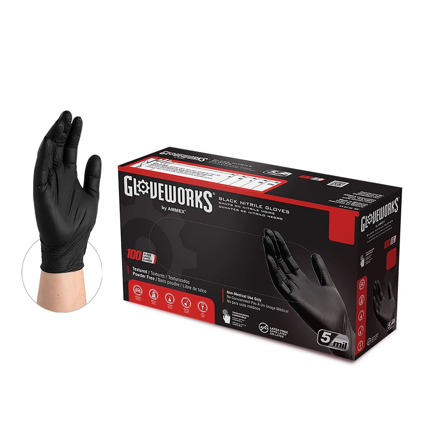 GlovePlus Black Nitrile Industrial Latex Free Disposable Gloves by Ammex
