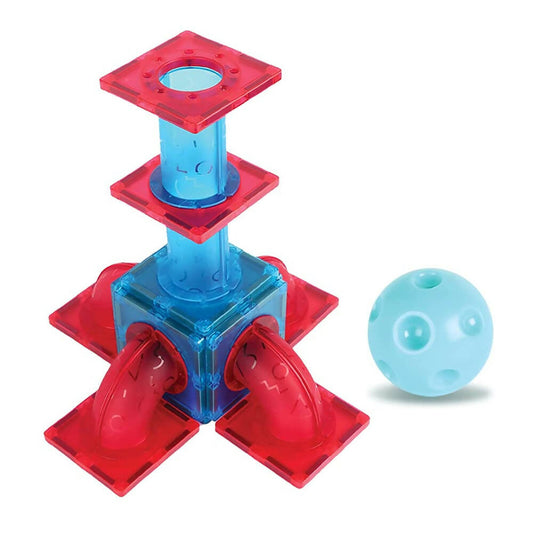 Kipa MagPlay BallRush Magnetic Tiles 101 Pieces with Storage Container Ball Run Set for Kids. 3D Stem Educational Toys. Magnetic Marble Run for Kids